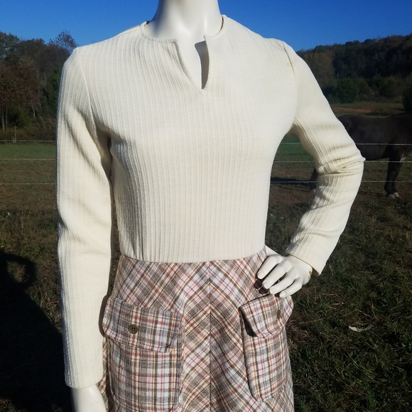 VTG 60's Howard Wolf Plaid Sweater Wool Dress - Picture 4 of 11